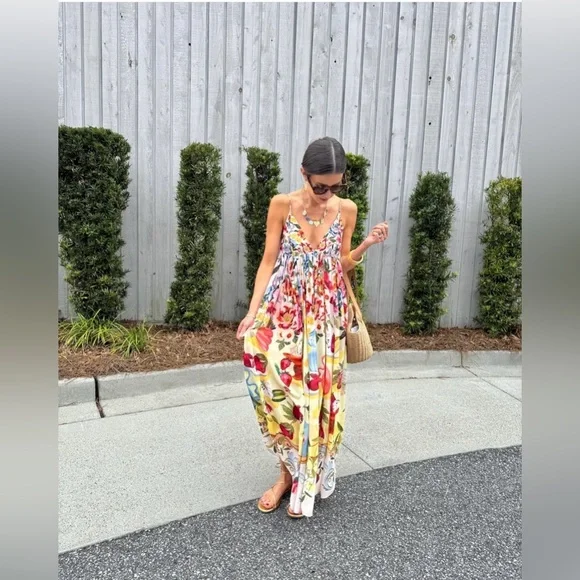 💕 Farm Rio Pink Garden Terrace Maxi Dress EEUC once worn Sz S - Picture 3 of 7